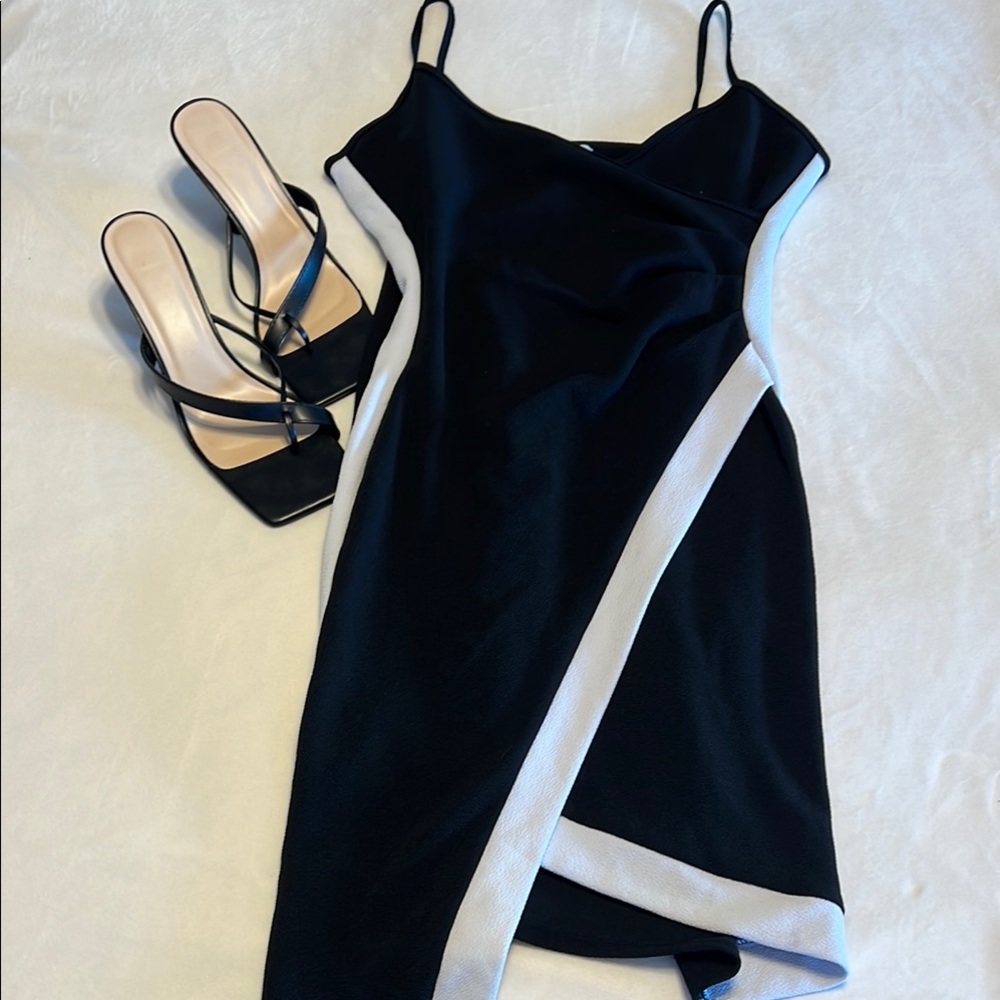 Almost Famous Black and White Asymmetrical Cocktail Dress